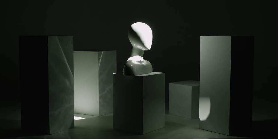 A view of a statue with strobe lights