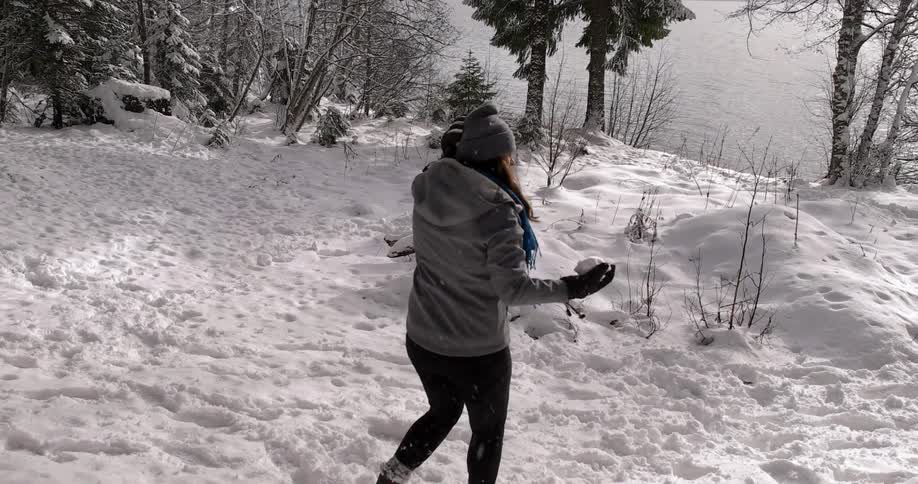 Two people are having a snowball fight