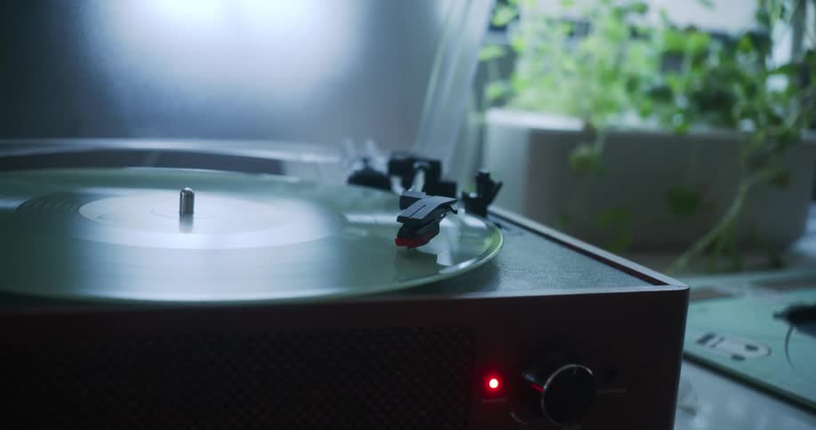 A record player playing an album looking a bit wobbly