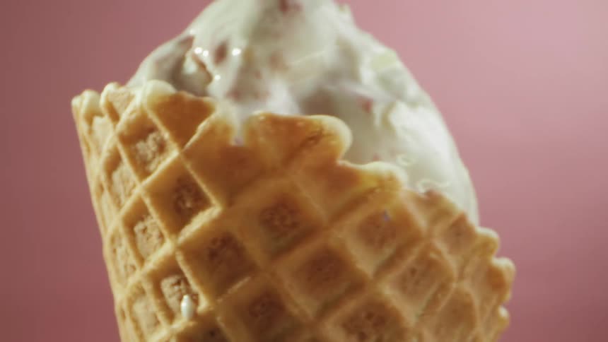 A view of ice cream in a waffle cone