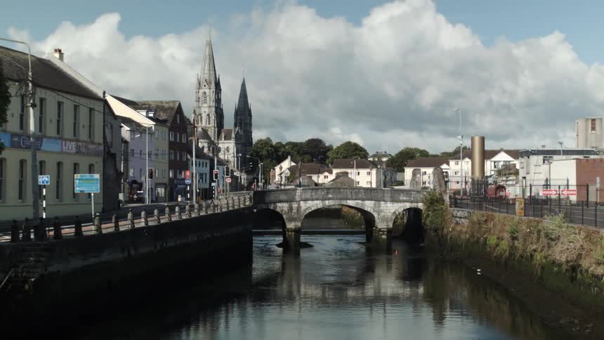 A quaint village sits along a quiet river
