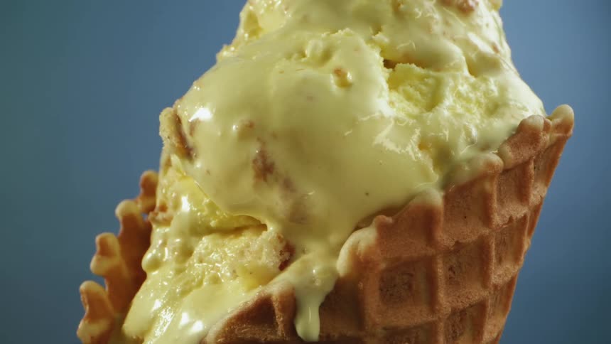 Close up of vanilla ice cream turning around