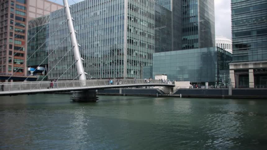 A bridge lets people cross the water in this city