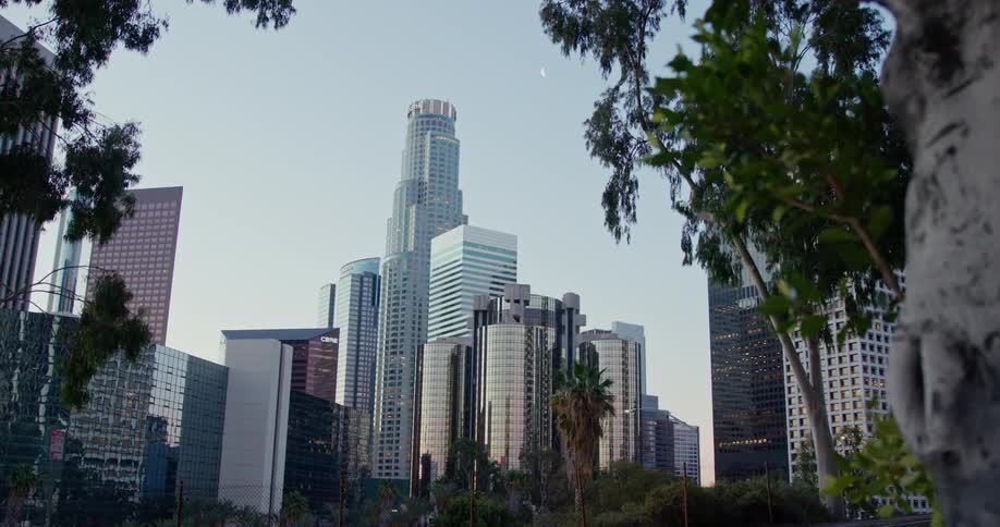 View of exterior view of office buildings and city skyscrapers