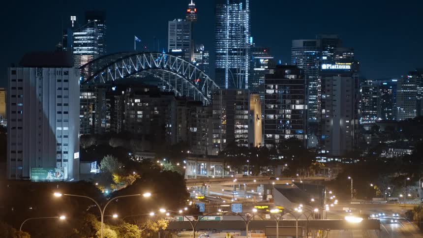 The downtown area of a metropolis at night