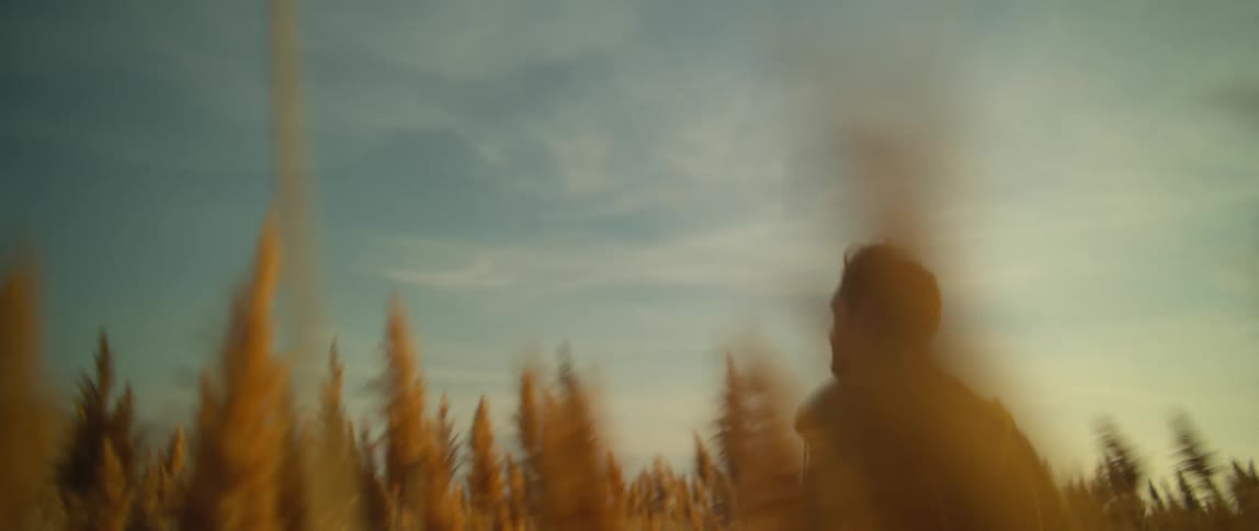 A man running through a field of tall wheat grass