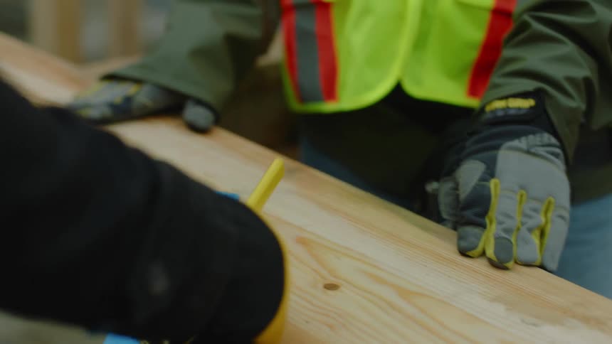A woman is talking on the construction site