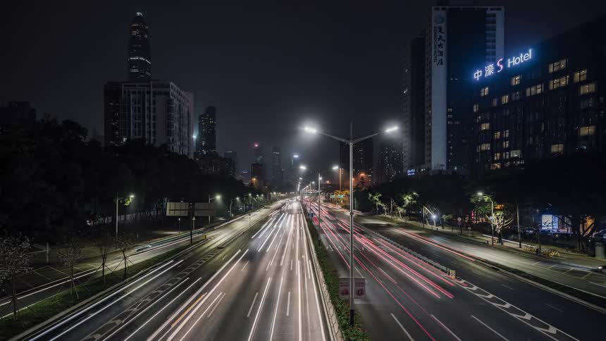 Dense traffic in the city at night