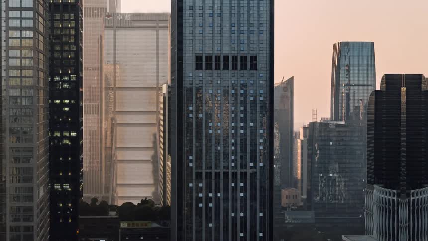 Illuminated skyscrapers in the city