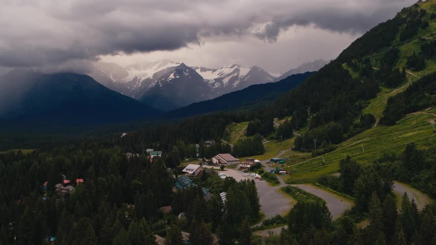 Town occupies river valley near misty mountains