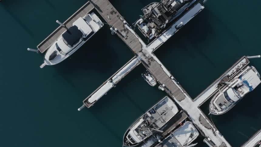 Aerial view of boats parked at a dock