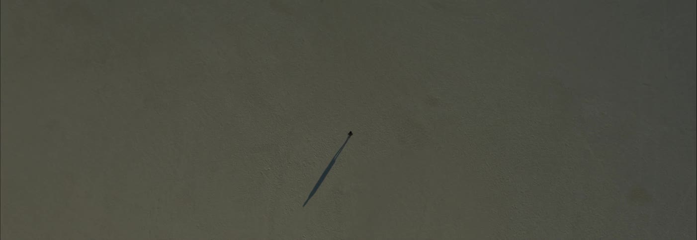 Aerail view of person walking in the desert