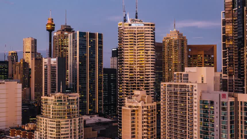 A view of the downtown in the city with lots of buildings