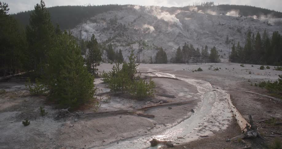 Aerial view of mountains in the wilderness is displayed