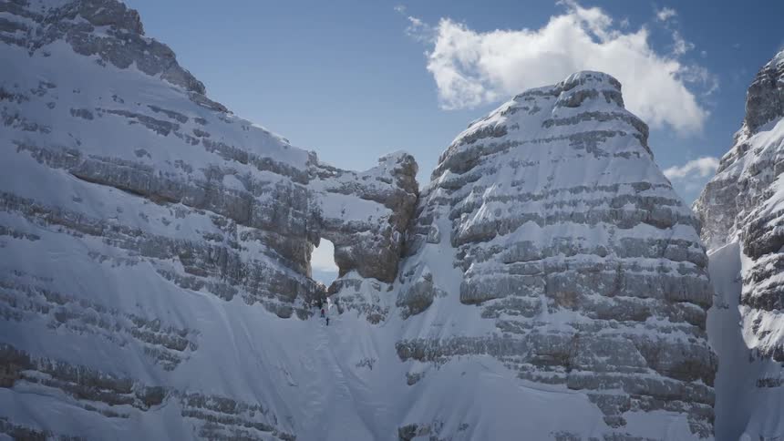 Close up of a snow covered rock formation
