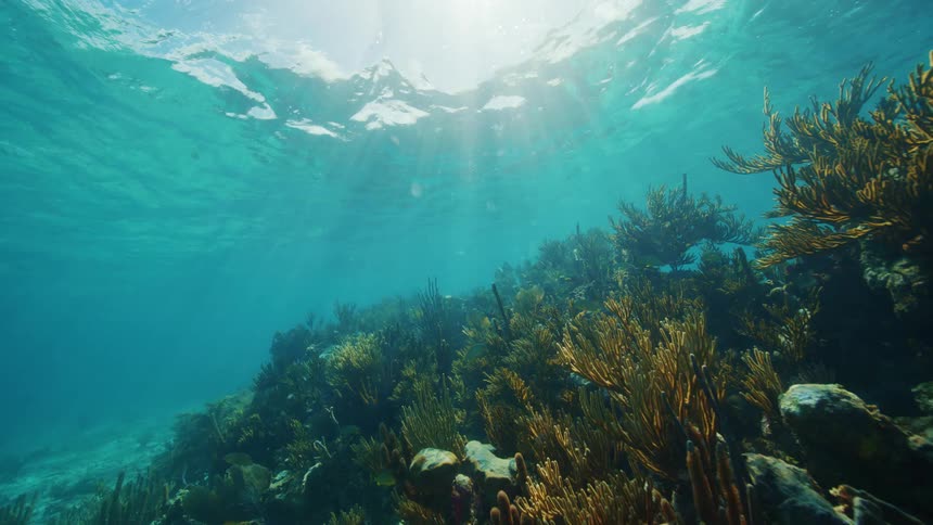 A view of the bottom of the ocean is displayed