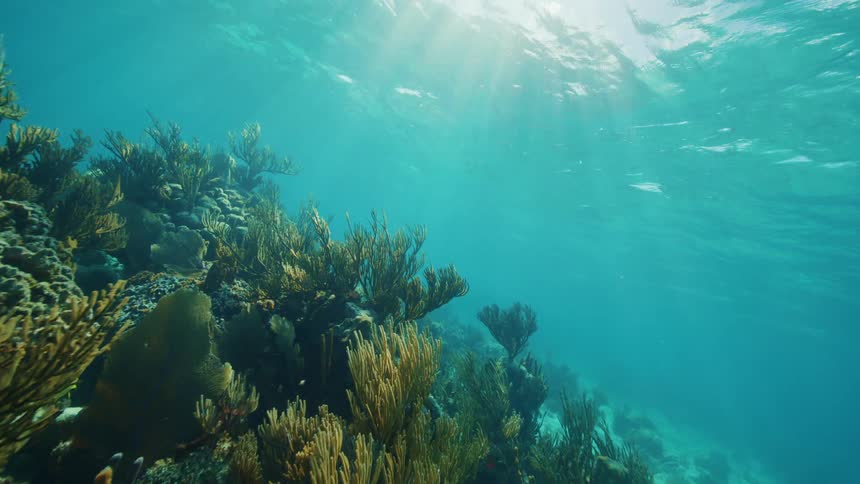 The sun is shining underwater