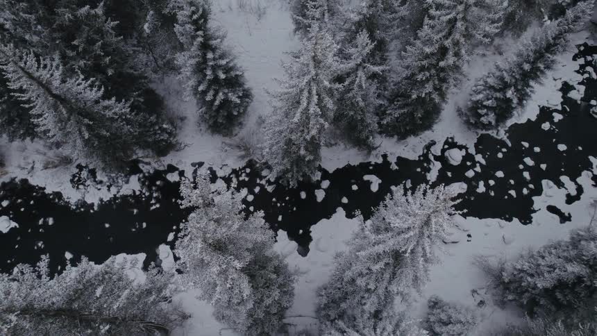 Birds eye view of an arctic landscape is displayed