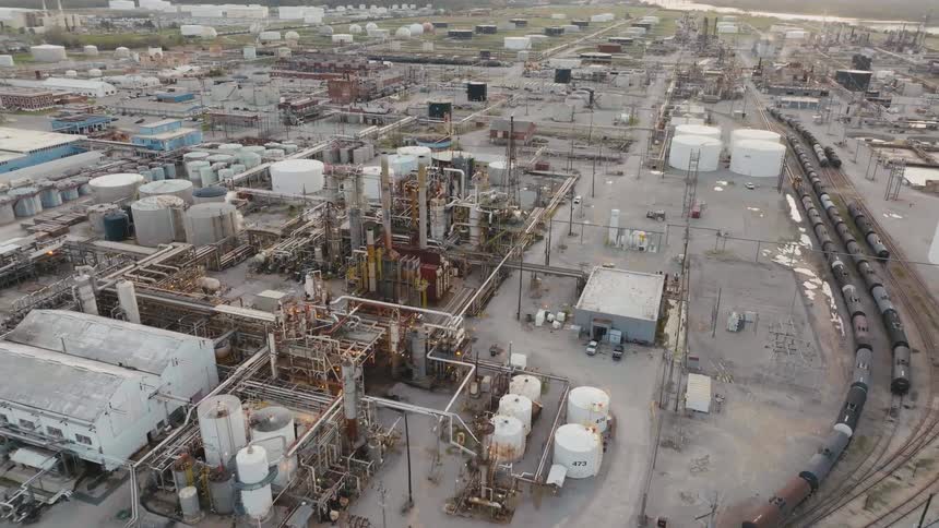Train remains parked at refinery sitting near river