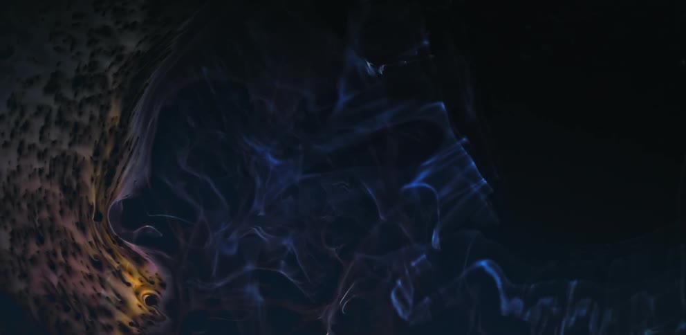 Ribbons of smoke and light bubble and flow in liquid