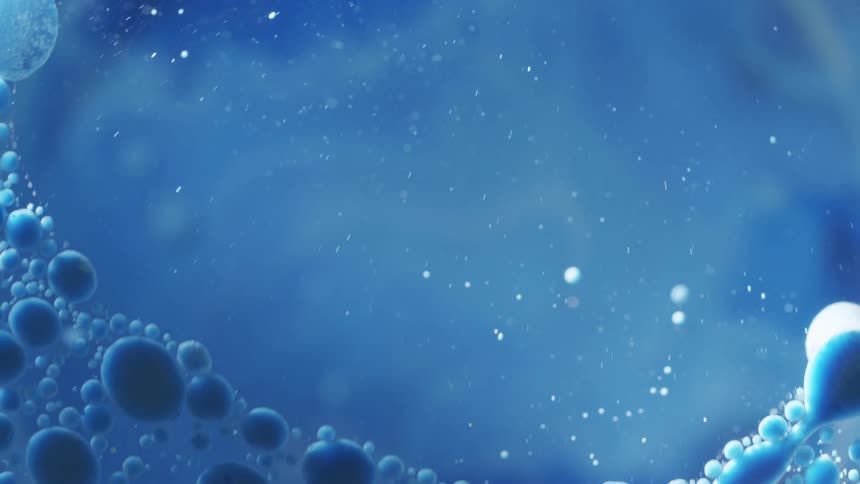 The blue bubbles move in the water