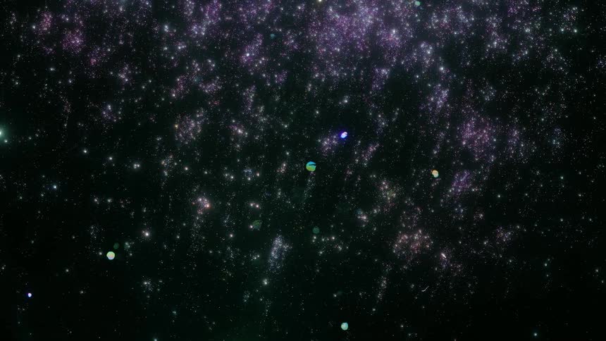 A view of stars in space is displayed at night