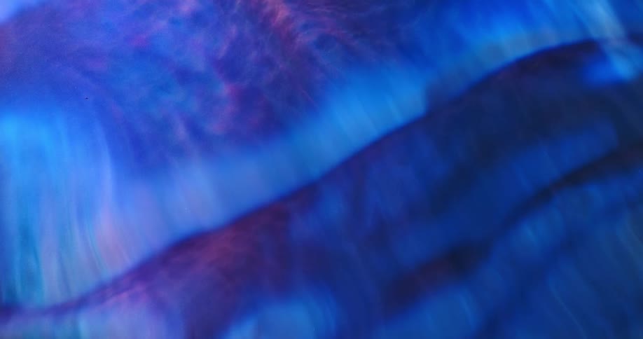 Waves of colorful bright blue and purple smoke floating down