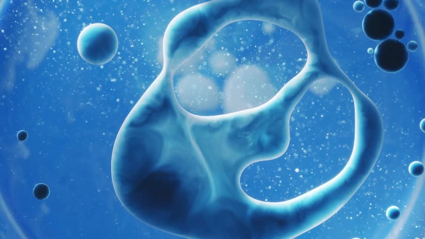 Globs floating in liquid spread then connect and form a film as they continue to spread