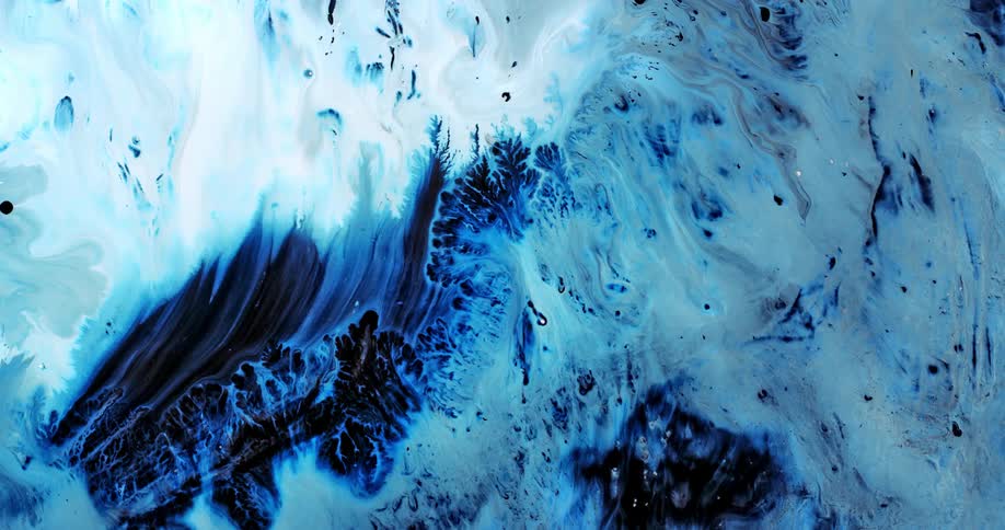 White and blue streaks flow and swirl as they merge and spread
