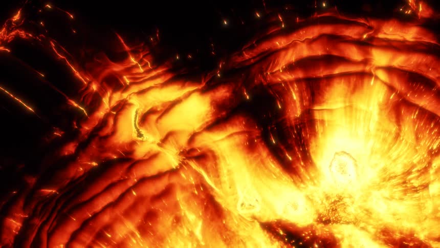An explosion pushes the flames and fire outwards