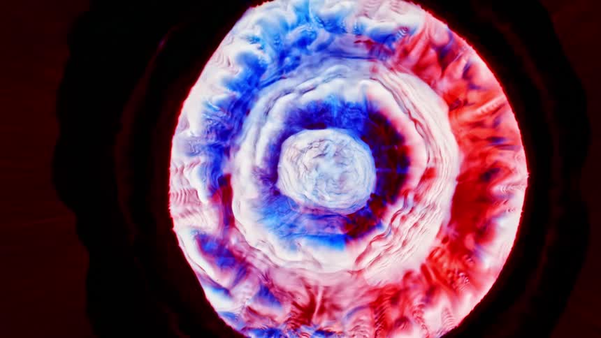Flowing red and blue liquid