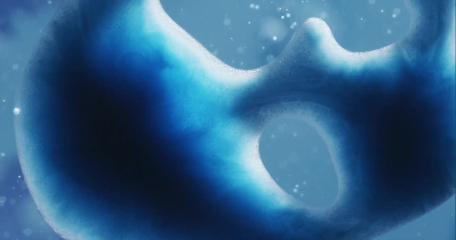 Abstract blue blobs of blue ink pulsing and merging