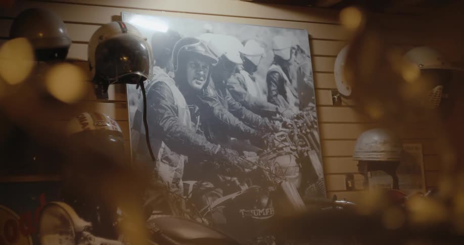 Crash helmets are on display in the store