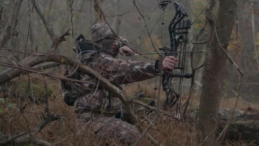 A person draws and fires a bow