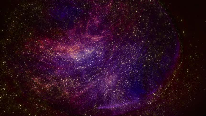 Golden stars twinkle as they explode form a purple and pink galaxy