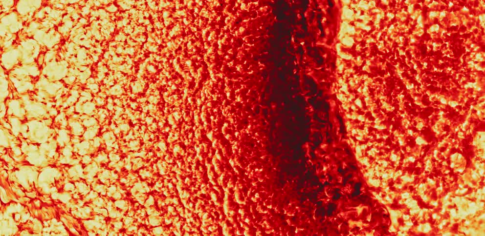 Fire and lava is displayed close up on camera