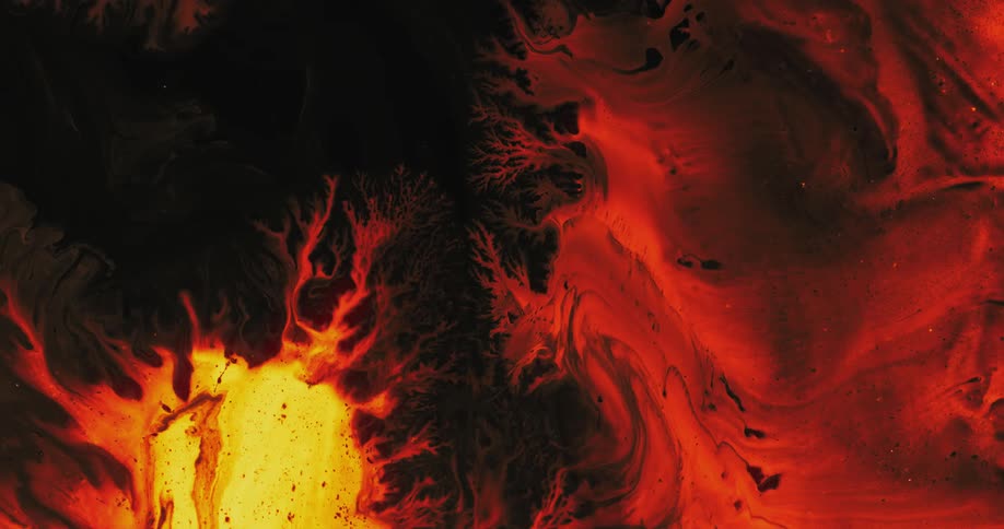 Liquid flames bubble up and roll around reaching for each other