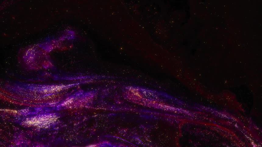 Dark glittering gold and purple liquid ink flowing in concentric waves
