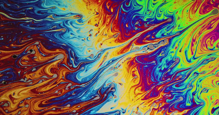 Bright living colors are moving as they are being invaded by darker colors moving in from the left