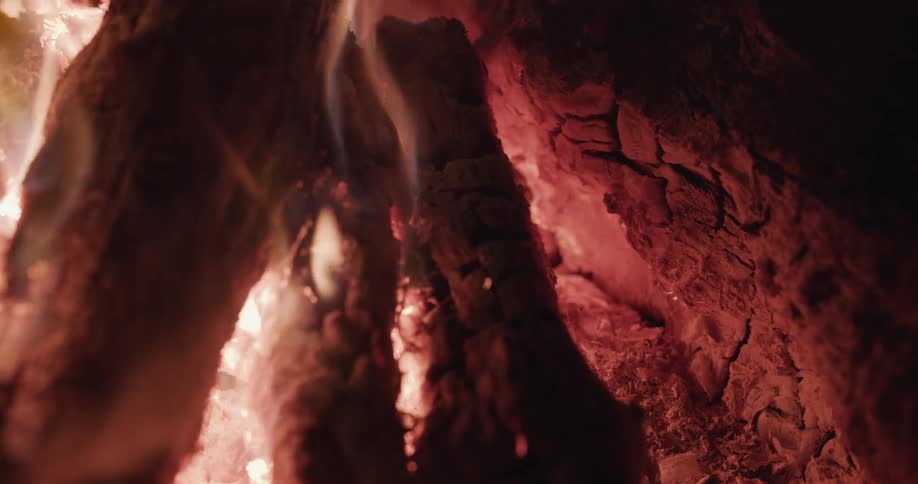 A view of a fire outdoors