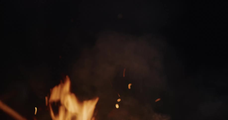 A fire is burning outdoors during the night time