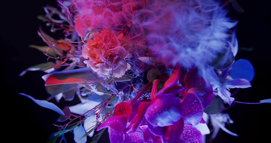 A bouquet of flowers are on display