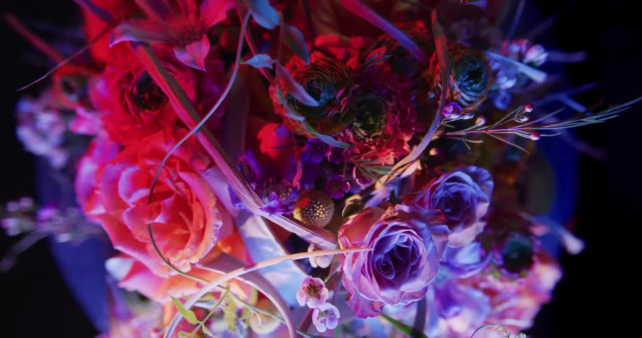 A bouquet of flowers is spinning