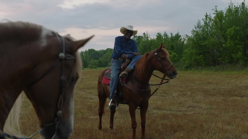 A man smiles on the horse