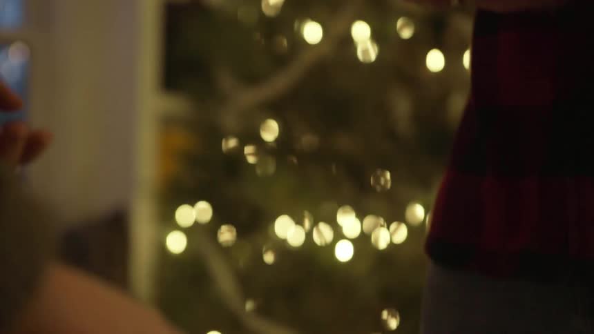 A couple is decorating a christmas tree with ornaments they got out of a box