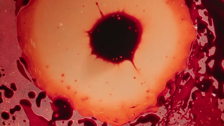 And orange hued fluid flows outwardly from a central point
