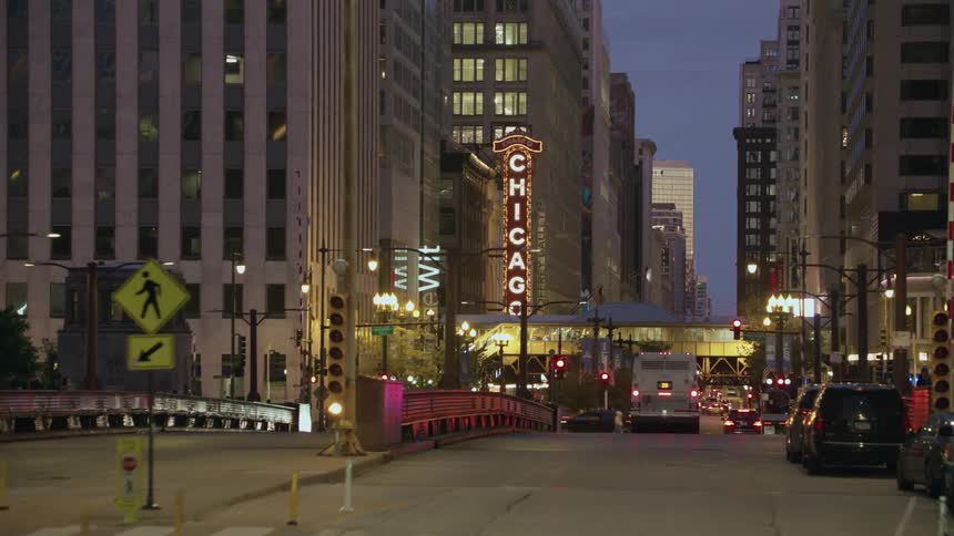 A view of vehicles driving into downtown chicago