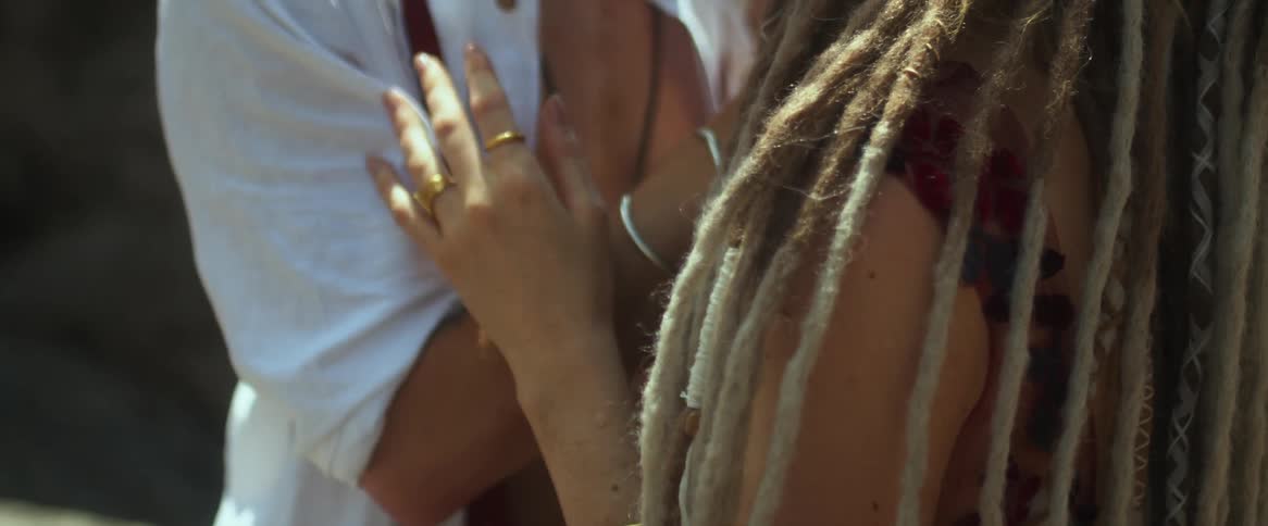 A couple are kissing