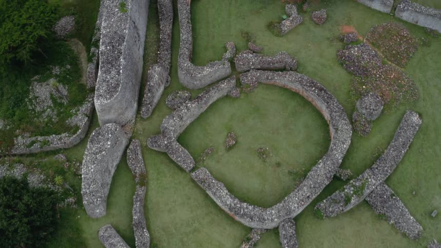 Aerial view of an ancient rock structure in a circular pattern