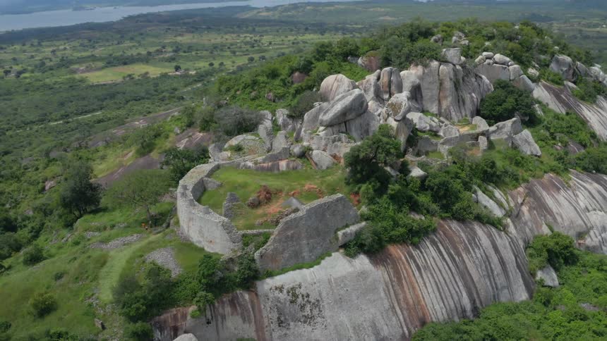 Aerial of rock formations on top of a mountain